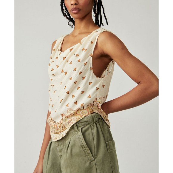 🎉LAST CHANCE🎉 FREE PEOPLE Silas Printed Cowlneck Top / Ivory Combo - Picture 7 of 13